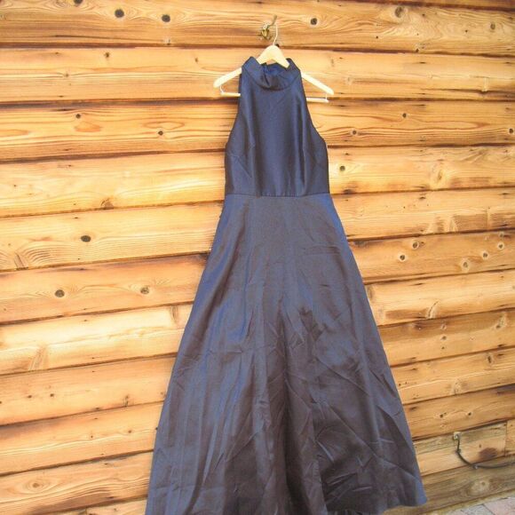 Monique Lhuillier High Neck Evening Gown Dress Navy 12 Pockets - Picture 7 of 13